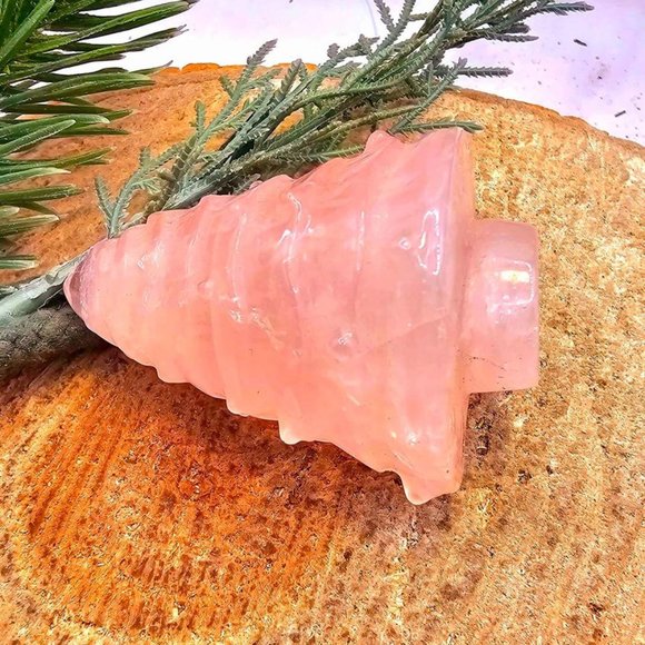 Nature Rose Quartz Hand Carved 2.2" Christmas Tree Decor - Picture 7 of 10